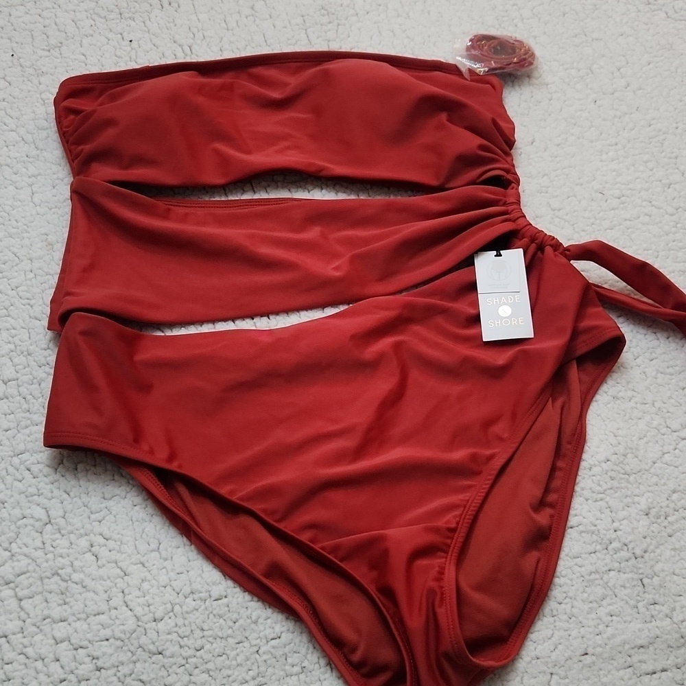 Shade & Shore Red Bikini With Asymmetrical Cutout Beach Pool Party Vacation Xl — image 8 of 8